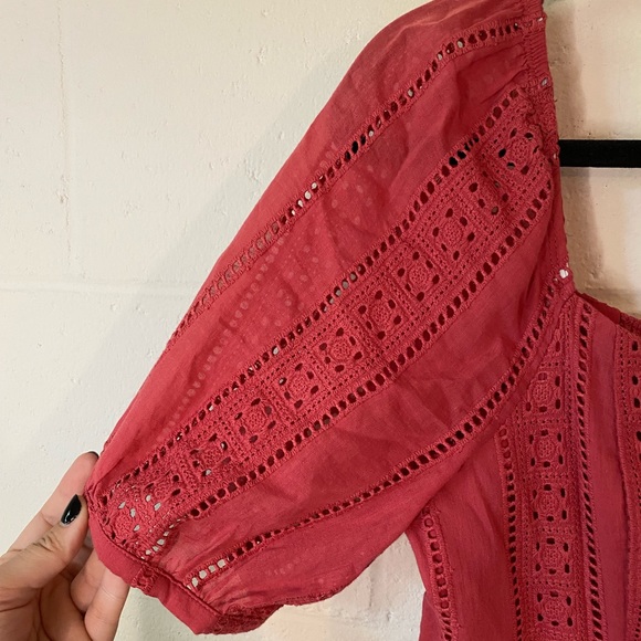 Gianni Bini Blush Eyelet Lace Pattern Puff Sleeves Fit and Flare Dress - Picture 4 of 11